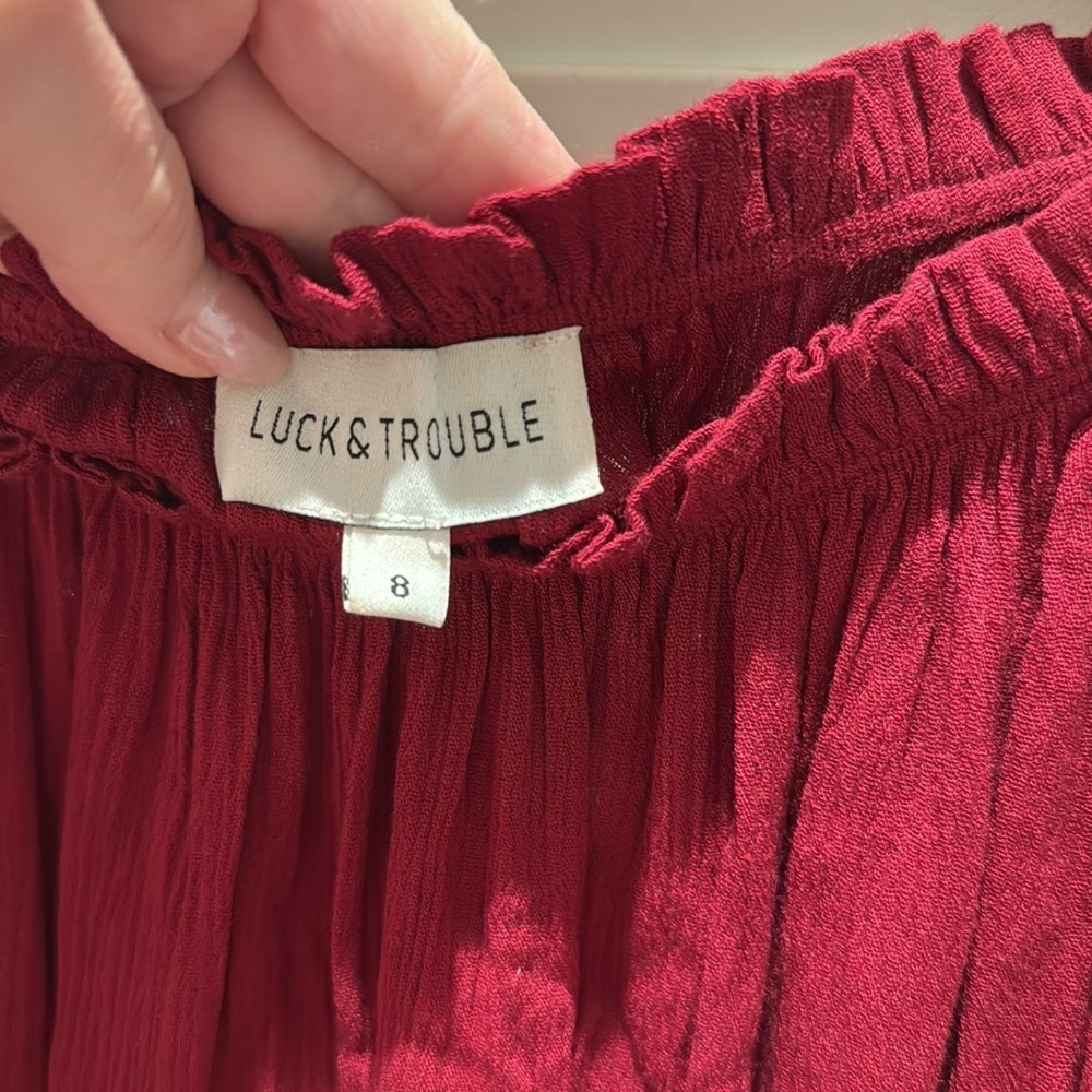 Luck & Trouble Burgundy Off Shoulder Smocked Flutter Sleeve Top (Australia) — image 3 of 5